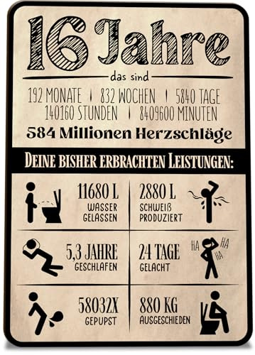 Sweet 16 Karte Statistik 16 Geburtstag Holzkarte - Geburtstagskarte mit Umschlag - hochwertige Statistik-Geburtstagskarte für Jugendliche, schön gestalteter Gruß zum Ehrentag, Grußkarte zum Geburtstag