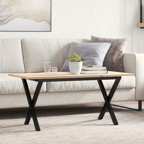 QUAHEAS Couchtisch X-Gestell 90x40x45cm aus massivem Kiefernholz und pulverbeschichtetem Stahl, robuster Wohnzimmer Tisch für Moderne Räume und stilvolles Ambiente