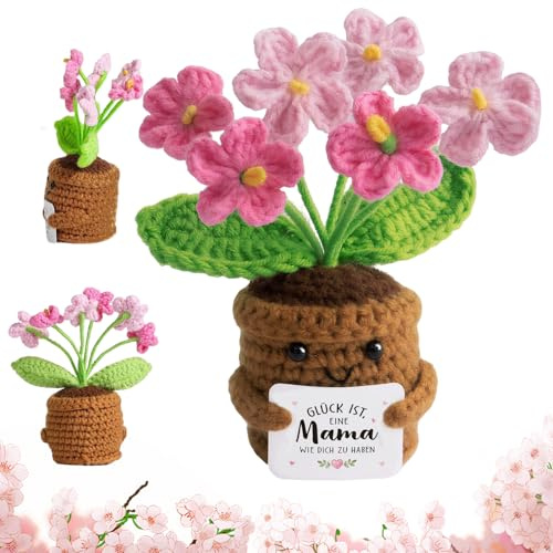 Blumen Mini Positive Gehäkelte, Ge-häkelte Blume Puppe + Karte, Gestrickte Blu-men für Frauen, Ge-häkelte Blu-men Glücksbringer, Ges-trickte Blum-en Geschenk für Frauen, Geschenk für Muttertag