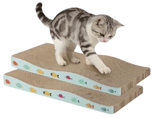 Katzen Kratzbrett, 2 Stück Kratzpappe für Katzen, Wellenförmig Kratzmatte Katze, Naturkarton für Krallenpflege