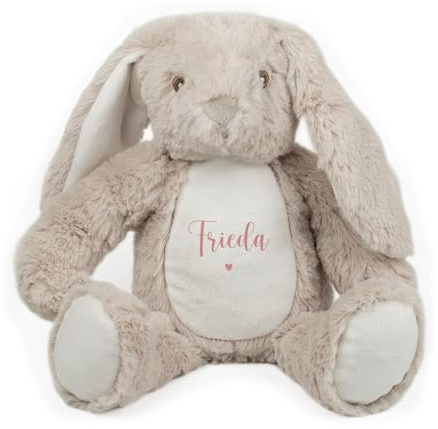 Striefchen® Kuscheltier Hase personalisierbar mit Name – Plüschtier mit Herzmotiv – Stofftier als Geschenk (Rosa)