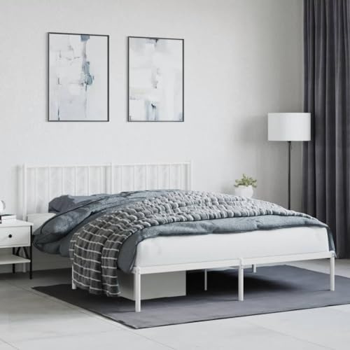 QJBSAVVA Metall Bettgestell 160x200 cm Weiß mit Kopfteil Stauraum Lattenrost Jugendbett Doppelbett Schlafzimmer Schlafcouch Modernes Design Robust für Wohnung Jugendzimmer Gästezimmer