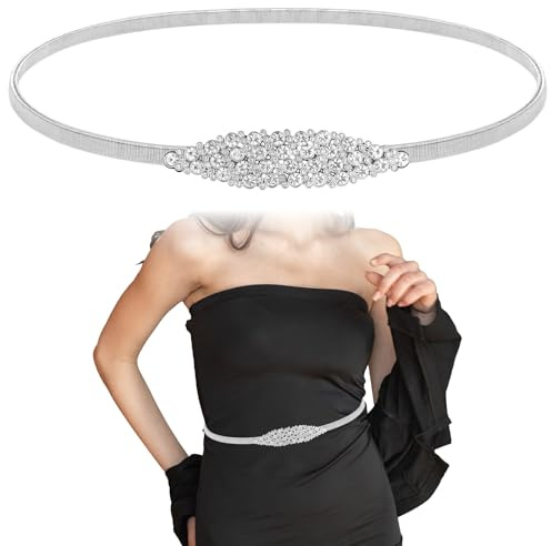 Xinjoduz Silber Glitzer Gürtel Damen Kettengürtel Verstellbarer Strass Taillengürtel Kleid Rhinestone Belt Kristall Glitzergürtel Für Abendkleid, Braut, Jeans, Kleider(62cm)