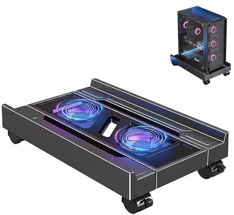 PC Stand with 2 Cooling Fans - Adjustable Gaming PC Tower Stand | Mobile Computer Stand with Wheels for Desktop PC Case, Office and Gaming