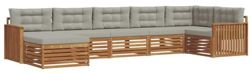 vidaXL Sofagarnituren 7 pcs Natürlich und Hellgrau Massivholz Akazie, Gartenlounge, langlebiges Ecksofa, Sitzmöbel für außen, Terrasse, Moderne Möbel, Bequeme Gartenmöbel