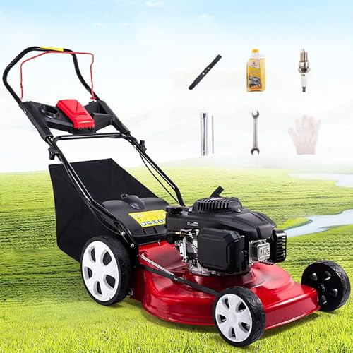 DJFYVAEIO Tosaerba A Scoppio 18/21, Semovente, Motore A 4 Tempi da 173Cc E 7 CV, Regolazione Dell'altezza su 7 Livelli, Avviamento Facilitato, Accessori Inclusi, per Cortili E Giardini 18in