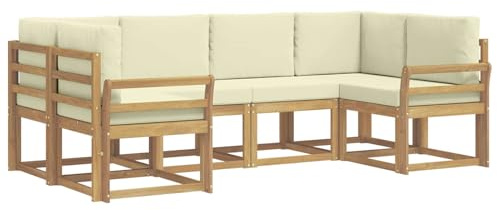 vidaXL Outdoor-Sofagarnitur mit Kissen 6 pcs Weiß und Creme, Akazienholz, modernes Gartensofa, Outdoor-Sitzgruppe, Gartenmöbel für die Veranda, wetterfest
