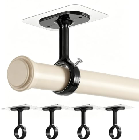 4 Support Tringle Rideau à Rideaux Sans Perçage AdhéSifs et à vis Supports | Pour Tringles de 25 à 32 mm de Diamètre Support Tringle Plafond Dans les Salles de Bain FenêTres Dressings etc Noir