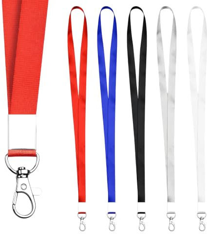 LEIMEND 50 Pezzi Cordino Porta Badge 5 colori Porta Badge da Collo | Lanyard Laccetto Porta Badge con Clip Metallica Girevole per Chiavi Cellulari Portafogli Fischietti Porta-Documenti