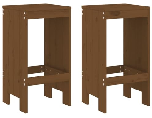 Fengshui Barhocker 2 STK Massivholz Kiefer 40x36x75 cm Honigbraun | Rustikales Design, Fußstütze für Komfort, langlebig für Außenbereich, max 110 kg pro Sitzplatz