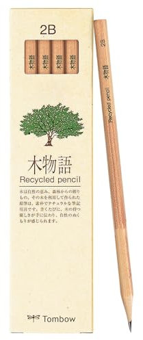 Tombow Ki-Monogatari Recycelter Bleistift, Härtegrad 2B, umweltfreundlicher Holzstift, Vorteilspack 12er Set [LA-KEA-2B]