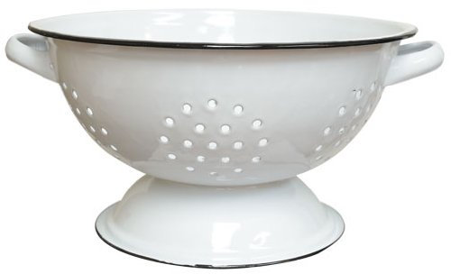 Melissa Frances Enamel Colander, 9 inches, White with Black Rim, Strainer, Primitive Decorative Only, Enamelware