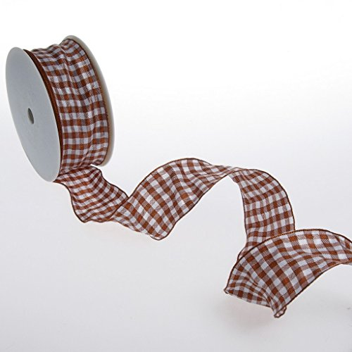 Deko und Band Karoband mit Drahtkante - braun - 40 mm auf 25 m Rolle - 64098 40 55
