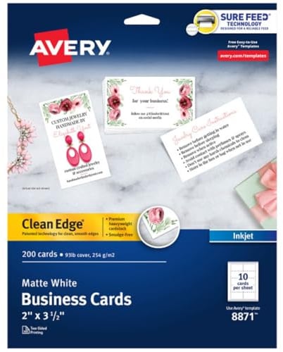 True Print Clean Edge Business Cards, Inkjet, 2 x 3 1/2, White, 200/Pack