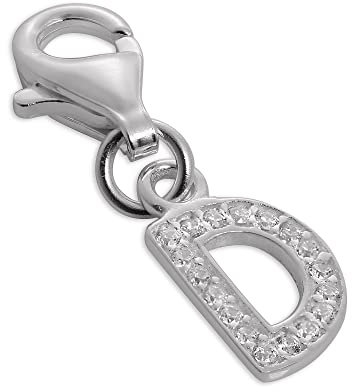 TheCharmWorks Kleiner Sterling-Silber & Cubic Zirkonia Buchstabe D Charmanhänger mit Karabinerverschluss A - Z
