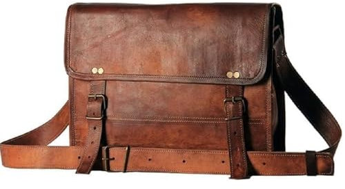 ALASKA EXPORTS -Vintage Handmade Leather Messenger Bag Laptop Briefcase Computer Shoulder Bag for Men and Women brown