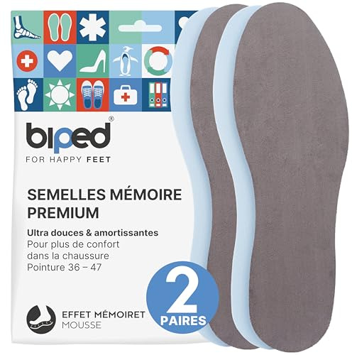 biped 2 Paar Memory Foam Einlegesohlen - Herren und Damen Schuheinlagen - Besonders weiche Memory Schaum Komfort Einlagen für sämtliche Schuharten - Ideal für Freizeit, Sport und Beruf z2476(42-43)