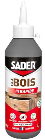 Sader Colle à Bois Prise Rapide 2 min – Colle Forte pour Tous Bois et Dérivés – Intérieur – Transparente après Séchage - Sans Solvant – Biberon de 250 g