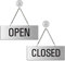 Hängeschild Open/Closed 175x65 mm Wendeschild aus Aluminium silber-matt eloxiert Text beidseitig Metallkette und Saugnapfhaken Nr.31201-ES