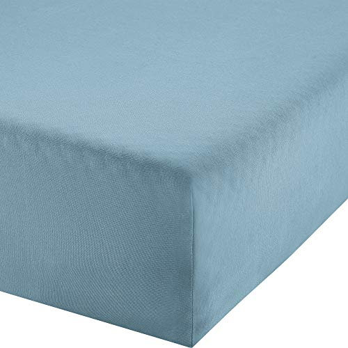 Erwin Müller Boxspringbett-Spannbettlaken Freising Elasthan-Jersey-Stretch - blau Größe 90x190 cm - 100x220 cm - dehnbar, antipilling, bügelfrei, Rundumgummi