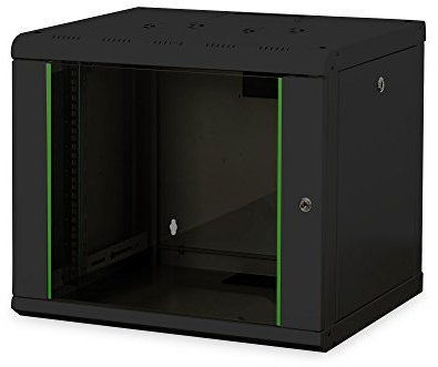 DIGITUS Netzwerk-Schrank 19 zoll 9 HE - Wandmontage - 450 mm Tiefe - Traglast 100 kg - Unique Serie - Glastür - Schwarz