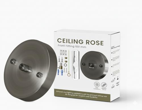 Ceiling Rose Chrome 100mm Front Fitting One Outlet Modern Lighting Plate Sleek Round Metal Base 25mm Height Easy Install UK Home Pendant Fixture Durable Electroplated Design Secure Fit Universal Use