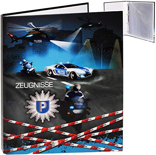 alles-meine.de GmbH Zeugnismappe/Ringbuch/Zeugnisringbuch - Zeugnisse Polizei Fahrzeug & Polizist - Erweiterbar für Einsteckseiten + Einlagen - A 4 - Dokumentenmappe - A4 R..