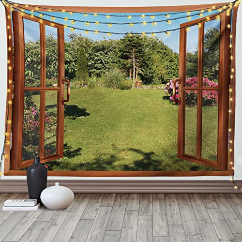 ABAKUHAUS Tropisch Wandteppich, Fenster zum Hinterhof Frische aus Weiches Mikrofaser Stoff Waschbar ohne Verblassen Digitaldruck, 150 x 110 cm, Redwood