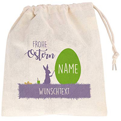 Herz & Heim® Geschenksack zu Ostern 14 cm x 20 cm (B/H) personalisiert mit Wunschnamen (Osterhase mit Osterei)