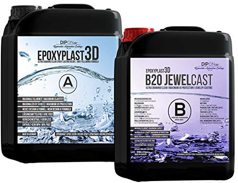 22,5 KG Epoxidharz EpoxyPlast 3D B20 Jewel Cast für Resin Art I Ultra Diamantklar I Exzellenter UV Schutz I Schmuck I Gießharz I Glasklar I Formenbau I Schnellhärtend I Holz
