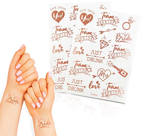 Cavore – 32 JGA Tattoos in Rosegold metallic – Team Bride – Deko Accessoires für Junggesellinnenabschied und Hochzeit