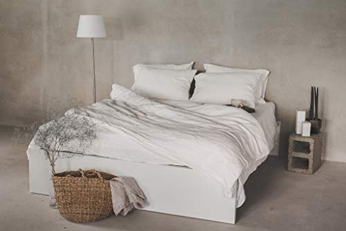 Ger3as Leinen Bettwäsche Set 100% Natur Leinen Stonewashed, Naturfaser Leinen, mit Hotelverschluss (Off White, 40 x 80 cm)