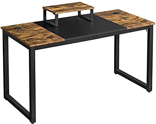 Yaheetech Large Computer Desk with Movable Monitor Stand, 2 Desk Grommets and 1 Hook, for Gaming/Writing/Home Office, 140x60x75cm, Rustic Brown