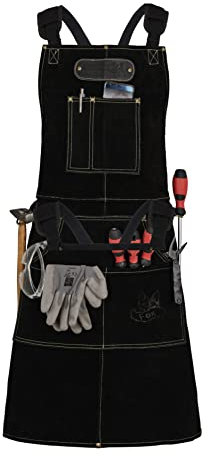 Black Forest Fox ROUGH Arbeitsschürze Lederschürze aus Büffel Wild Leder Schürze, Rauleder, Grillschürze, Gastronomie, Barista, Kochschürze | 61x94 cm | Variabel von M - XXL Schwarz