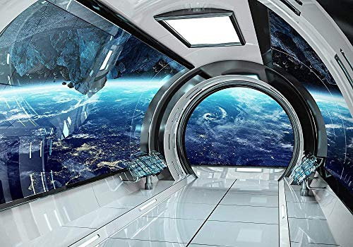 XiuTaiLtd Fototapete Raumschiff Raumerweiterung Weltall, XL -Fototapeten, Wandbild, Motivtapeten, Seide-Tapeten, Erde 3D Effekt Korridor-450x315 CM