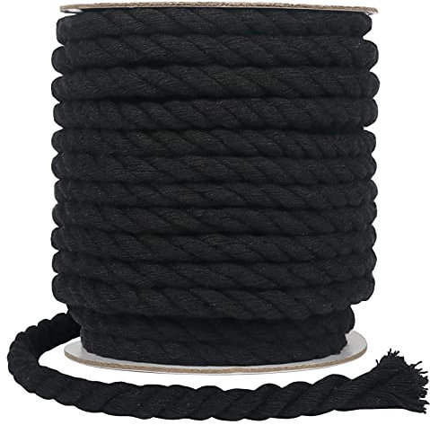tenn well 8 mm Baumwollseil 18 m dickes multifunktionales Bastelseil für Makramee-Stricken Wandbehänge DIY-Handwerk und Dekoration (Schwarz)