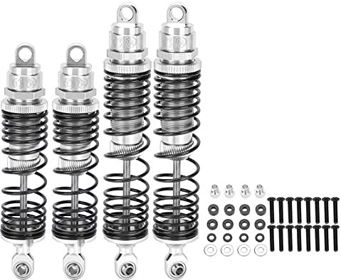 1/10 RC-Dämpfer-Stoßdämpfer, 4-teiliges RC-Metall-Stoßdämpferdämpfer Vorne und Hinten RC-Auto-Ersatzzubehör Kompatibel für /Slash 1/10 RC-Autos(Silber)