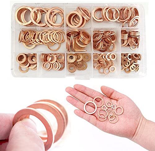 WMLBK 300pcs Assorted Crush Copper Washer Gasket Set Flat Ring Seal Kit With Box