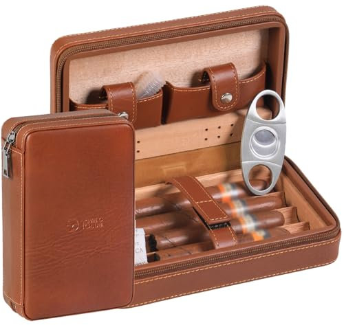 Etui de voyage portable pour 4 cigares, Coupe-cigare, Humidificateur pour cigares avec Coupe-cigare et Humidificateur, Cadeau pour les Petits Amis, Cadeau d'anniversaire
