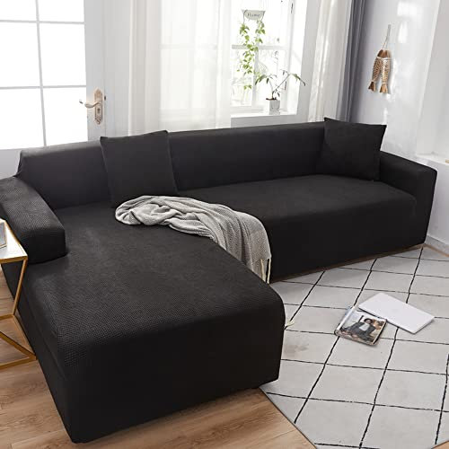 ABUKJM 2 Stück Couch überzug 2 Sitzer und 2 Sitzer für Ledersofa, Sofabezug Maisvlies Stretch Stoff All-Inclusive staubdicht, Haustier Kinder für Wohnzimmer sofaschoner Maschinen waschbar,Schwarz