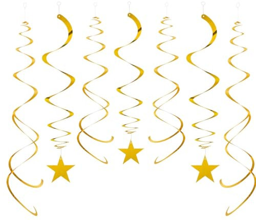 GAKA FAVOR 30 Stück Wirbel Deko Gold Stern Spiralen Girlande Folien Deckenhänger Stern DoppelSpiral Deko für Geburtstag, Hochzeit, Silvester oder Karneval Partydeko
