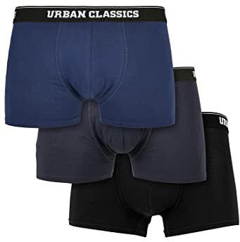 Urban Classics Organic Boxer Shorts 3-Pack – Herren Boxershorts aus Bio-Baumwolle mit Elastikbund und Branding, komfortable Passform, Darkblue+Navy+Black, S