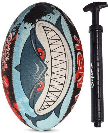 Optimum Ballon de Rugby – Shark Attack – 4 avec Pompe
