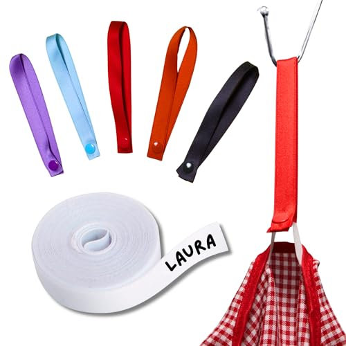 5 Colgadores Para Ropa Niños y Cinta Personalizable Para Etiquetar y Marcar en el Cole