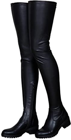 Stivali Alti alla Coscia da Donna, Stivali Lunghi sopra Il Ginocchio in Pelle Scamosciata Elasticizzata da Donna,Black (No Velvet),45 EU