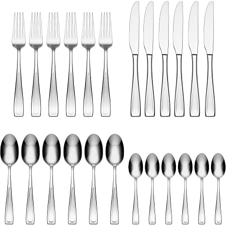 Oneida Moda 24 Piece Cutlery Set - Stainless Steel Cutlery Set for 6, Heavy Weight & Mirror Finish, Rust Resistant & Dishwasher Safe Flatware, Silver
