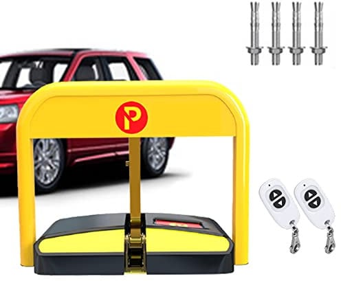BEESOM Elektrisch Parksperre, Automatische Ferngesteuerter Parkpfosten, Parkplatzsperren, Klappbar Parkplatzsperre, Intelligentes Parkschloss, Parkplatzbügel Mit 2 Fernbedienung
