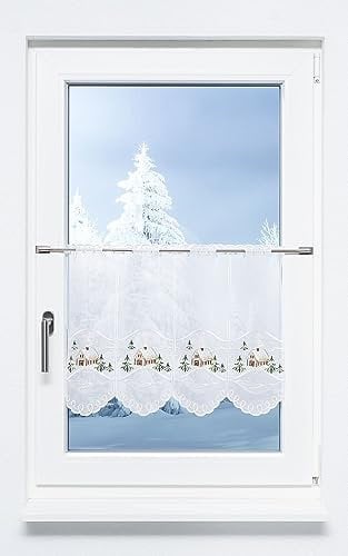 Plauener Spitze Scheibengardine Weihnachtshaus (Bx H) 48,6cm * 45cm braun/Mehrfarbig