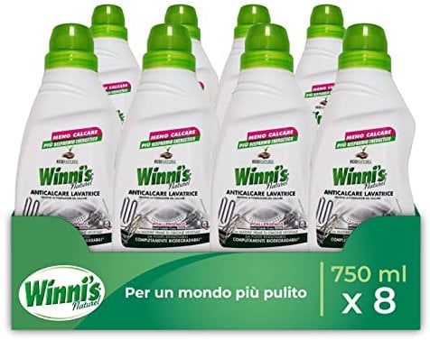 Winni's - Anticalcare Lavatrice Gel Ipoallergenico, Previene il Calcare, con Materie Prime di Origine Vegetale e Bio, 750 ml x 8 Confezioni
