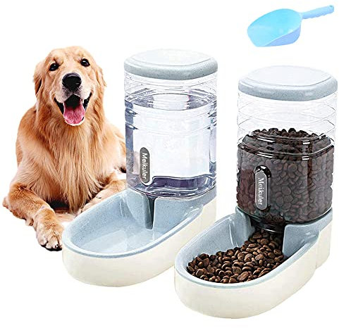 Automatic Feeder 3.8 L, Water Dispenser 3.8 L Feeder Automatic Dry Food Dispenser Feeding Station for Dogs Cats Pets (Grey)